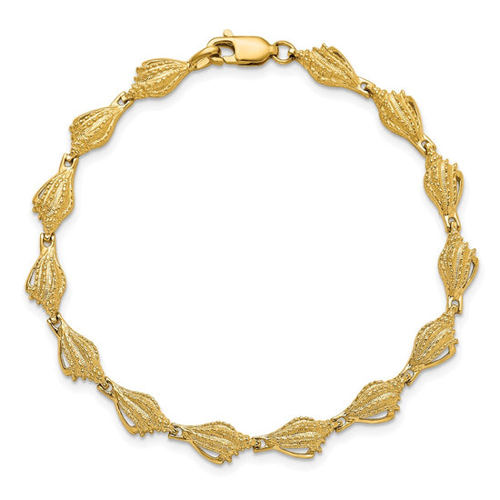 14k Textured Conch Shell 7.25 inch Bracelet