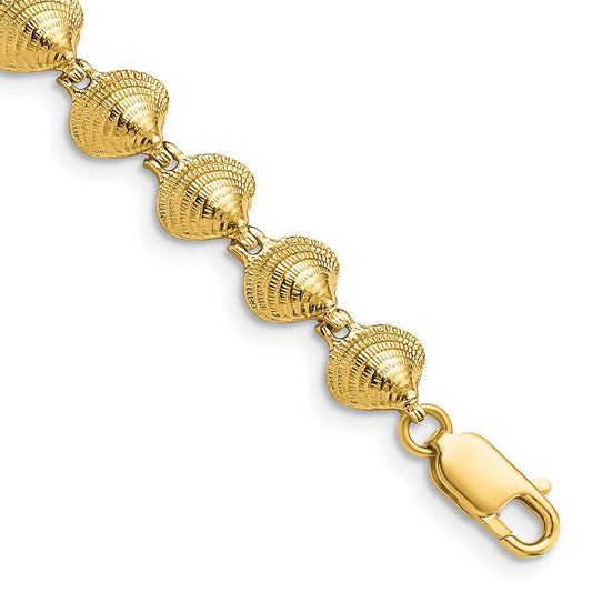 14k Polished Clam Shell 7 inch Bracelet