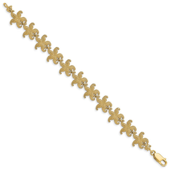 14k Puffed Textured Starfish Link 7.25 inch Bracelet