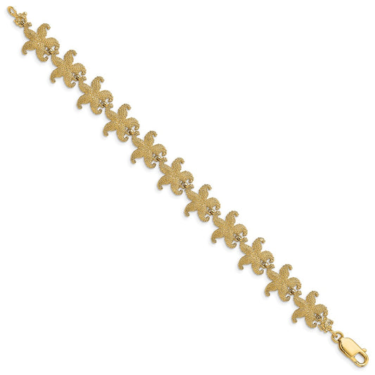 14k Puffed Textured Starfish Link 7.25 inch Bracelet
