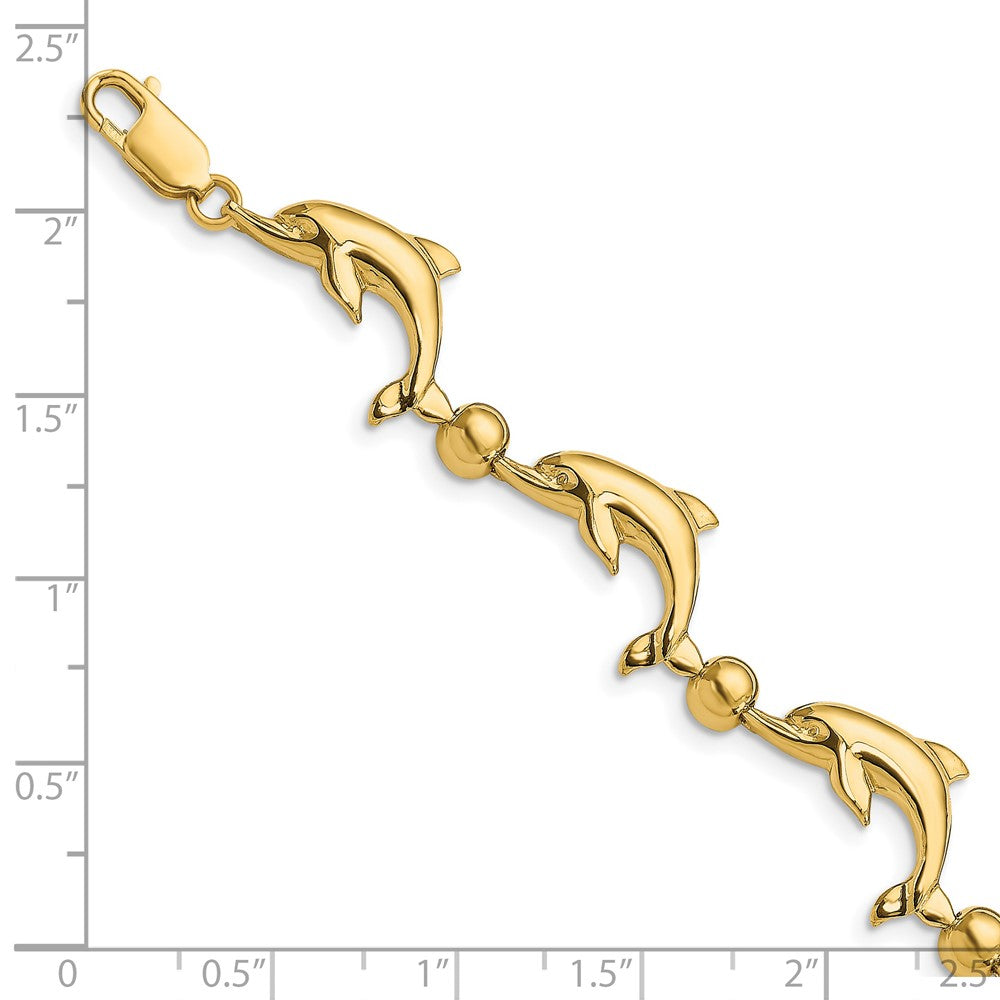 14k Polished Dolphin and Bead 7.5 inch Bracelet