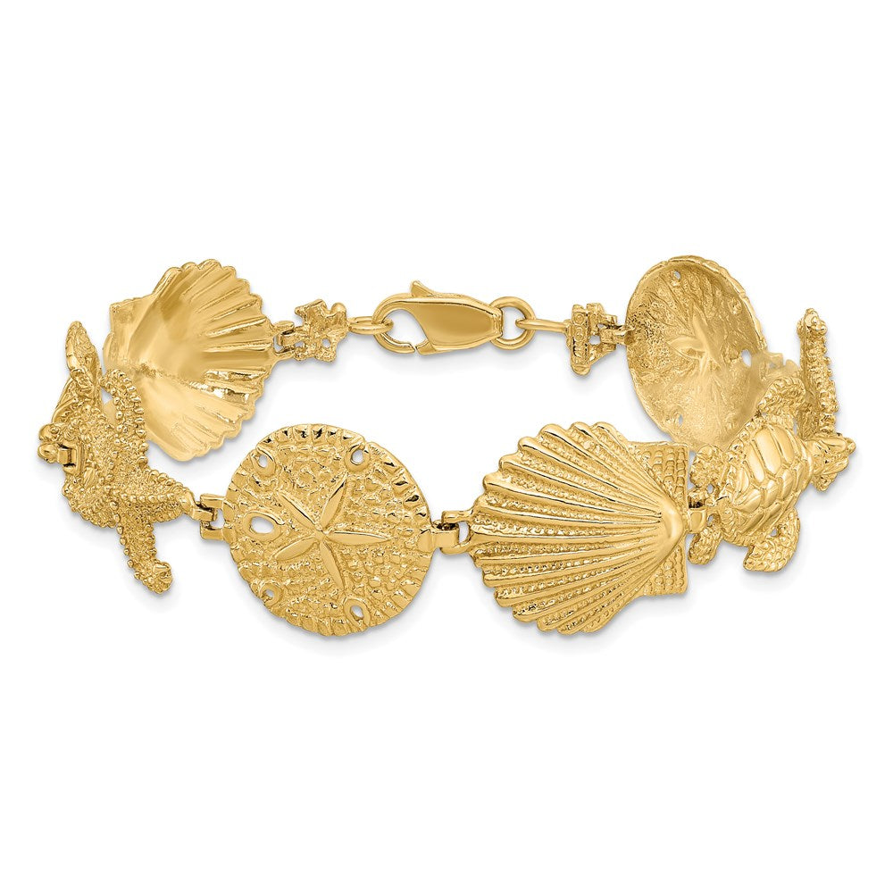 14k Polished Sand Dollar/Starfish/Turtle Link 7 inch Bracelet