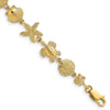 14K Polished Turtle/Sand Dollar/Shell/Starfish Link 8 inch Bracelet