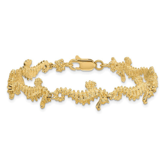 14k Textured 3-D Seahorse 7.5 inch Bracelet