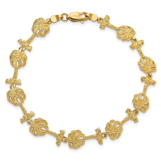 14k Textured Palm Tree 7.25 inch Bracelet
