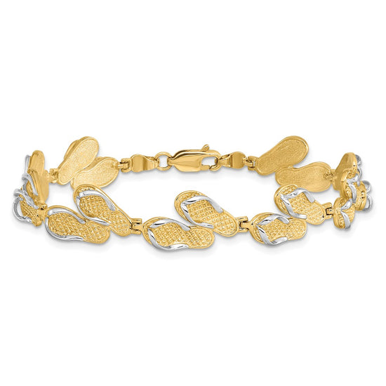 14k with White Rhodium Polished Flip Flops 7.25 inch Bracelet