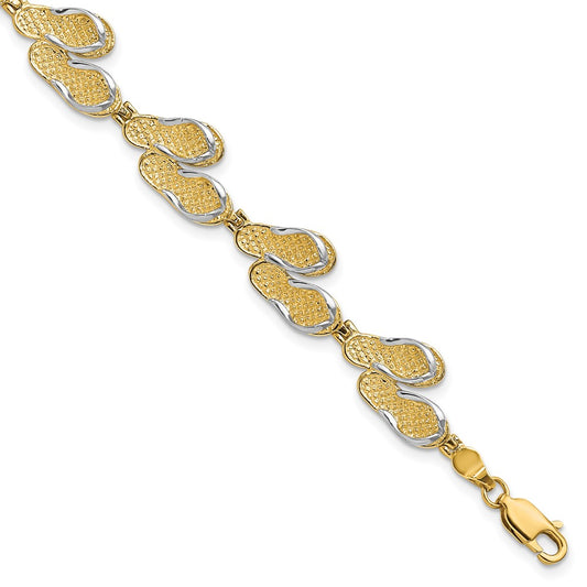 14k with White Rhodium Polished Flip Flops 7.25 inch Bracelet