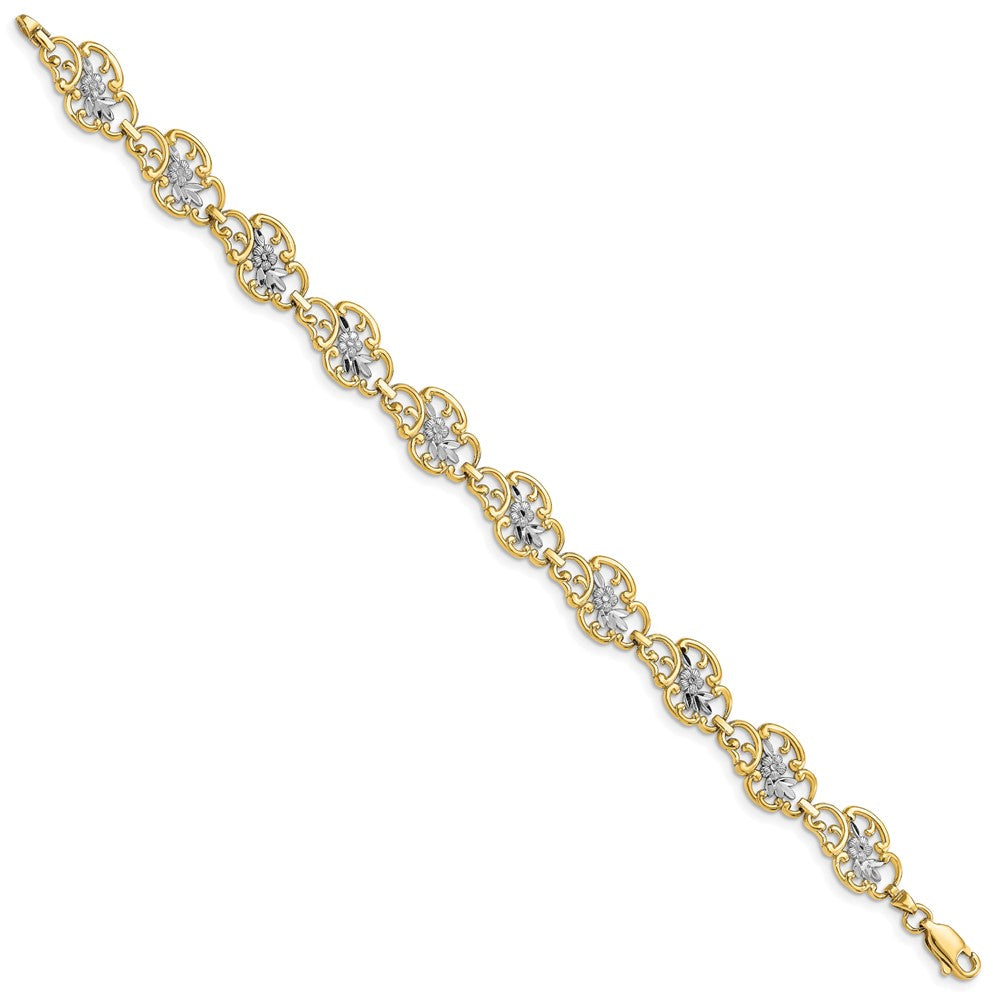 14k and White Rhodium Diamond-Cut Fancy Floral Filigree 7.25 inch Bracelet