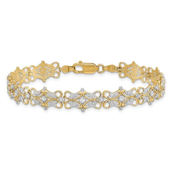 14k and White Rhodium Diamond-Cut Fancy 7.5 inch Bracelet