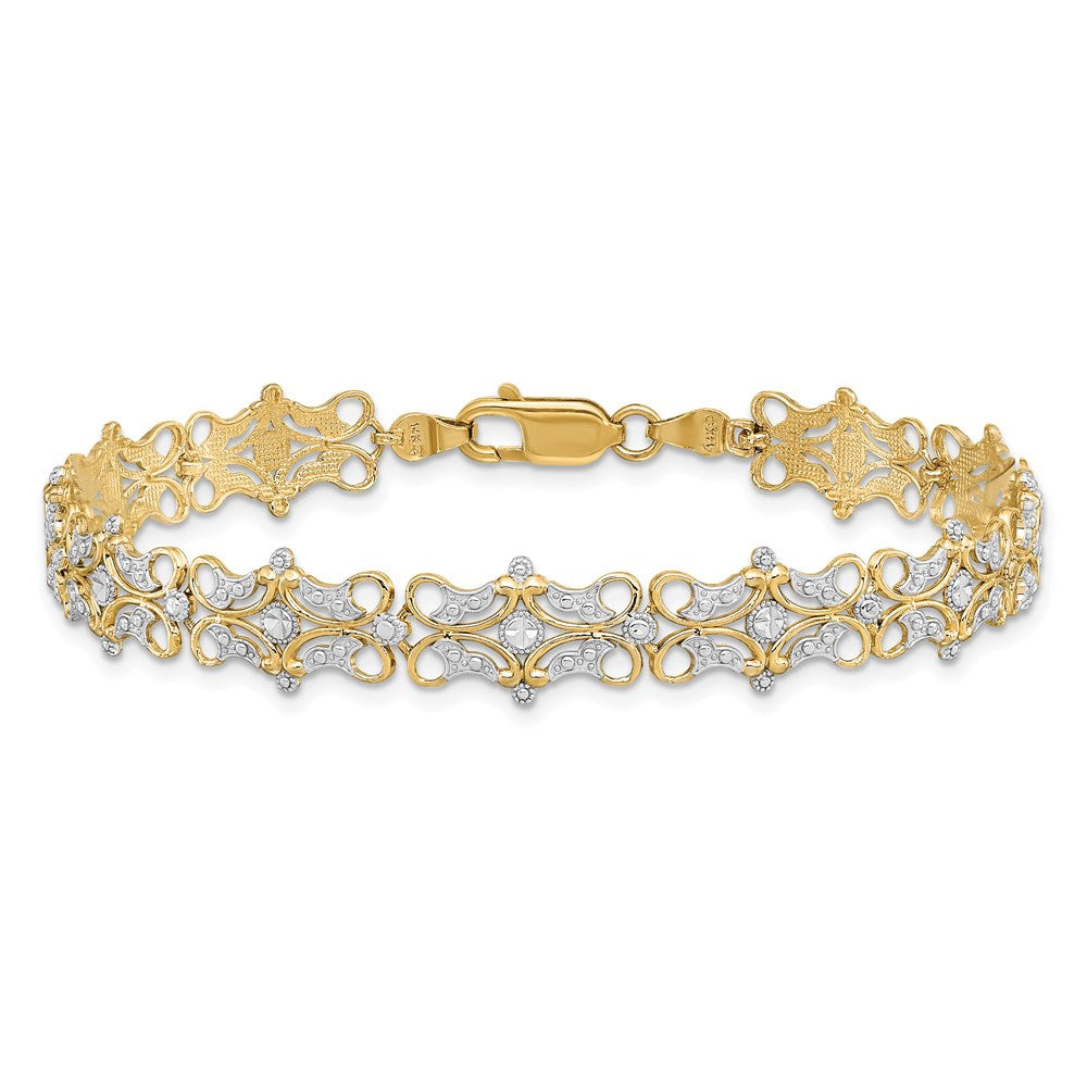 14k and White Rhodium Diamond-Cut Fancy 7.5 inch Bracelet
