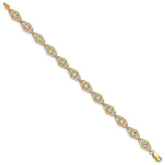 14k and White Rhodium Diamond-Cut Fancy Filigree 7.25 inch Bracelet