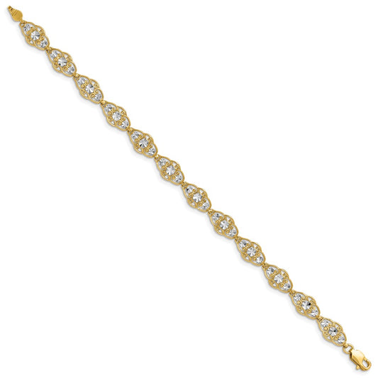 14k and White Rhodium Diamond-Cut Fancy Filigree 7.25 inch Bracelet