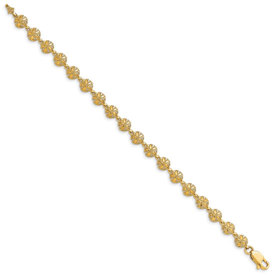 14K Polished and Textured Mini Sand Dollar 7 inch Bracelet
