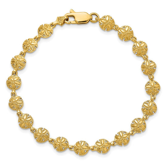 14K Polished and Textured Mini Sand Dollar 7 inch Bracelet