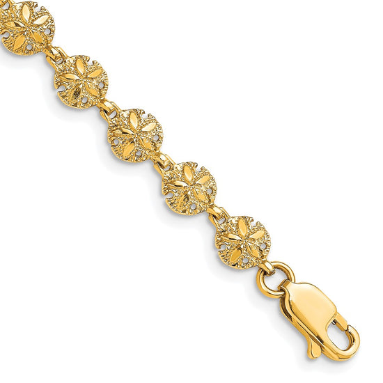 14K Polished and Textured Mini Sand Dollar 7 inch Bracelet