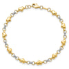 14K Two-tone Polished Puffed Hearts with Diamond-cut Beads 7.5 inch Bracelet