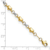 14K Two-tone Polished Puffed Hearts with Diamond-cut Beads 7.5 inch Bracelet