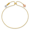 14K Tri-color Diamond-cut Heart Dangles Half Bangle Adjustable Bracelet