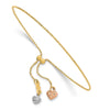 14K Tri-color Diamond-cut Heart Dangles Half Bangle Adjustable Bracelet