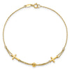 14K Polished Double Strand Cross and Bead 7.5 inch Bracelet