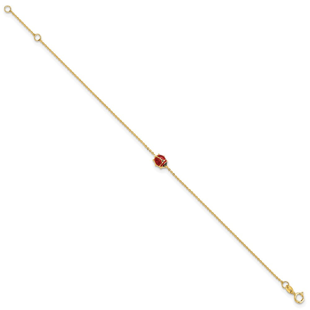 14k Polished Red and Black Enameled Ladybug 6.5 inch Plus 0.75 inch Extender Bracelet