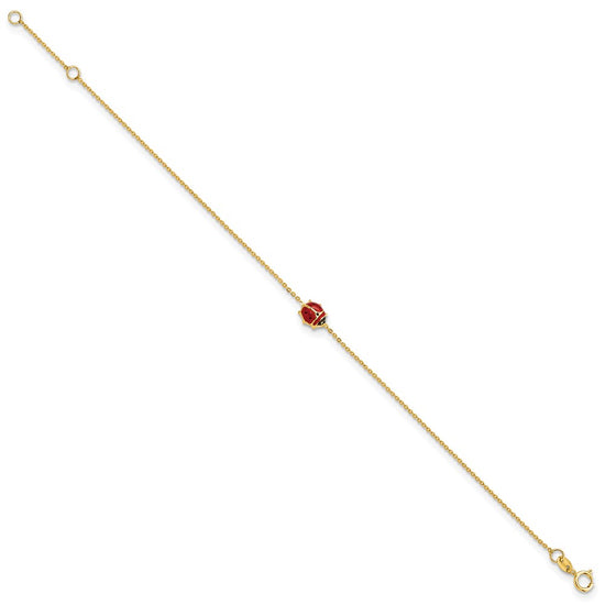 14k Polished Red and Black Enameled Ladybug 6.5 inch Childrens Bracelet Plus 0.75 inch Extender
