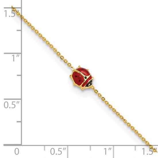 14k Polished Red and Black Enameled Ladybug 6.5 inch Childrens Bracelet Plus 0.75 inch Extender