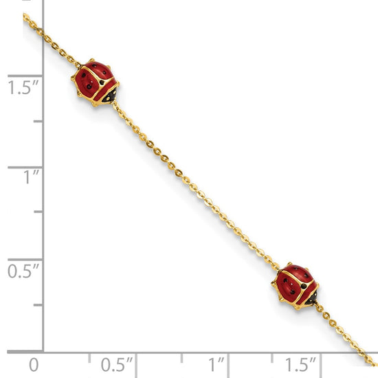 14k Polished Red and Black Enameled Ladybugs 6.5 inch Childrens Bracelet Plus 0.75 inch Extender
