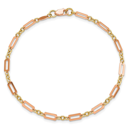 14k Two-tone Polished Fancy Rectangle Link 7.5 inch Bracelet