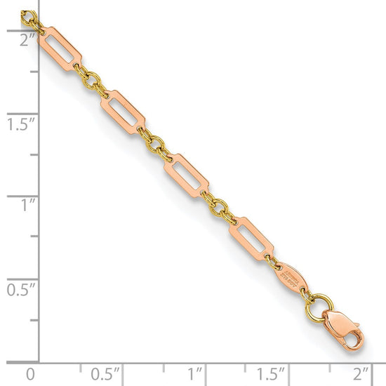 14k Two-tone Polished Fancy Rectangle Link 7.5 inch Bracelet