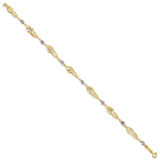 14K Two Tone Fancy Link Diamond-Cut Bracelet