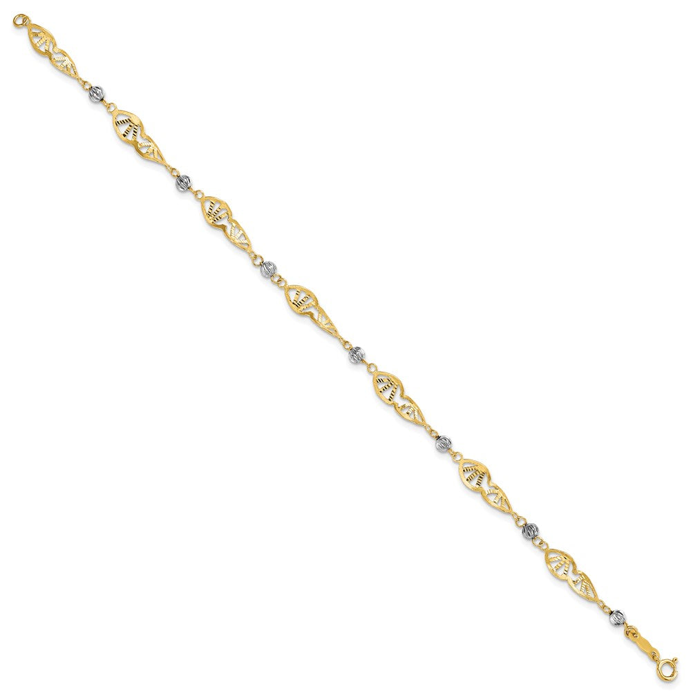 14K Two Tone Fancy Link Diamond-Cut Bracelet