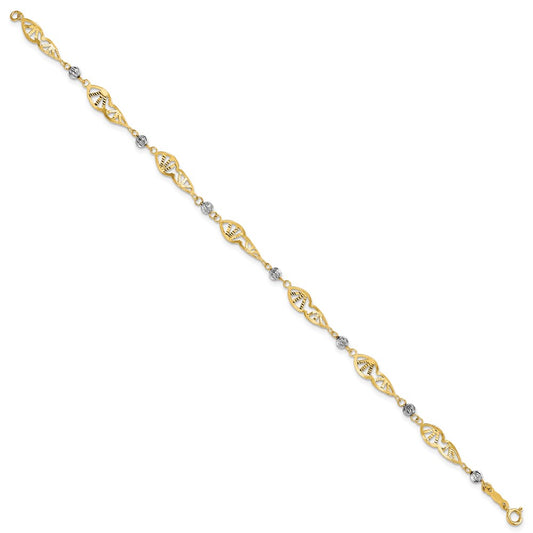 14K Two Tone Fancy Link Diamond-Cut Bracelet