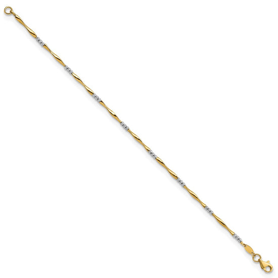 14K Two-tone Diamond-Cut Wavy and Beaded 7.5in Bracelet
