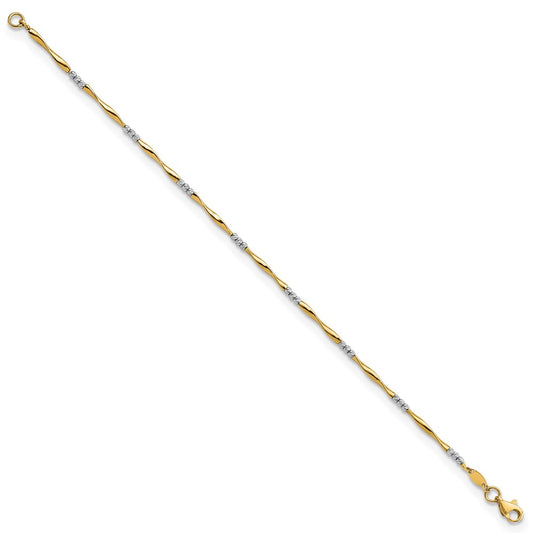 14K Two-tone Diamond-Cut Wavy and Beaded 7.5in Bracelet