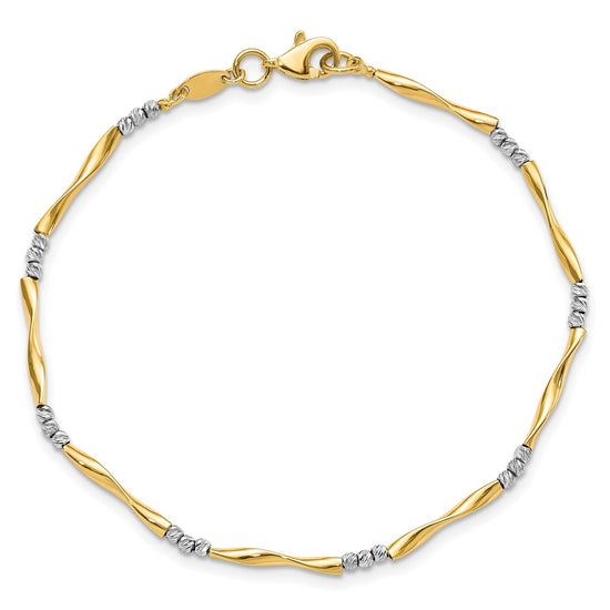 14K Two-tone Diamond-Cut Wavy and Beaded 7.5in Bracelet