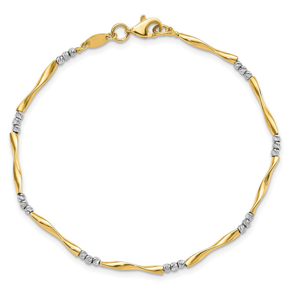 14K Two-tone Diamond-Cut Wavy and Beaded 7.5in Bracelet