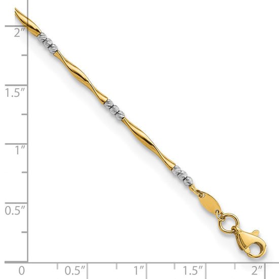14K Two-tone Diamond-Cut Wavy and Beaded 7.5in Bracelet