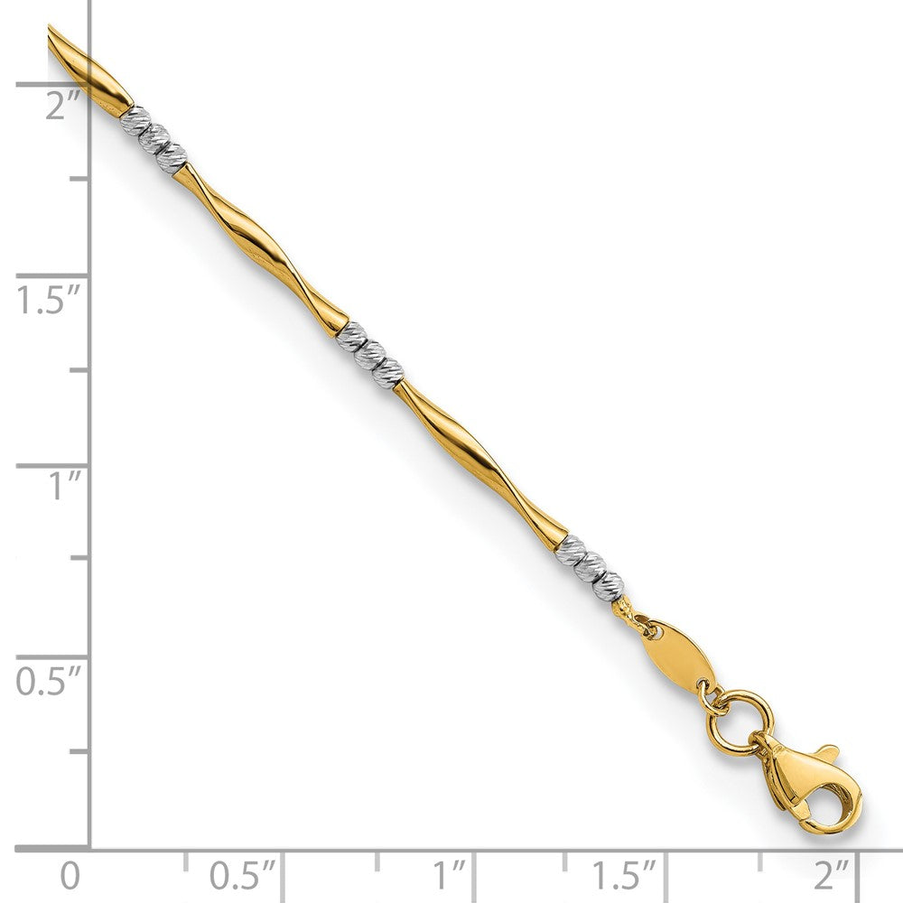 14K Two-tone Diamond-Cut Wavy and Beaded 7.5in Bracelet