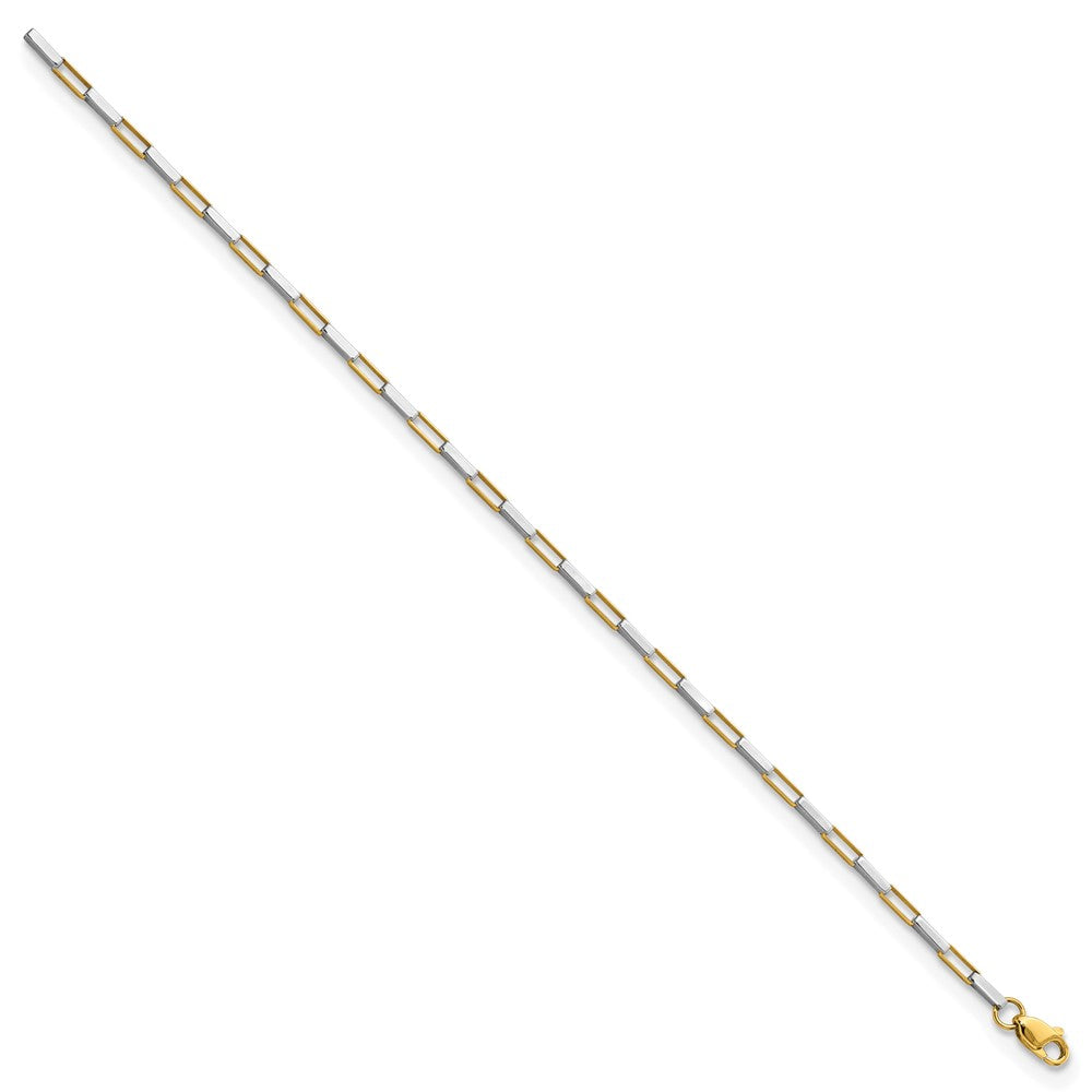 14k Two-tone Polished Fancy Box Links 7.5 inch Bracelet