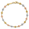 14K Tri-color Polished Diamond-Cut Hearts 7.5 inch Bracelet