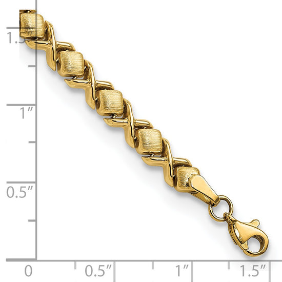 14k Brushed and Polished -X-Design Stampato 7.5 inch Bracelet