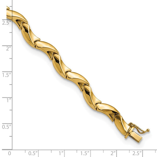 14K Polished 7.25mm Fancy Wavy Link 7.5 inch Bracelet