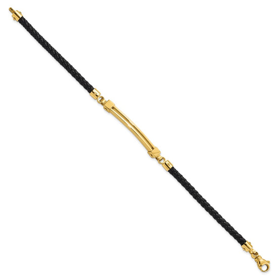 14K Polished Bar Leather Bracelet