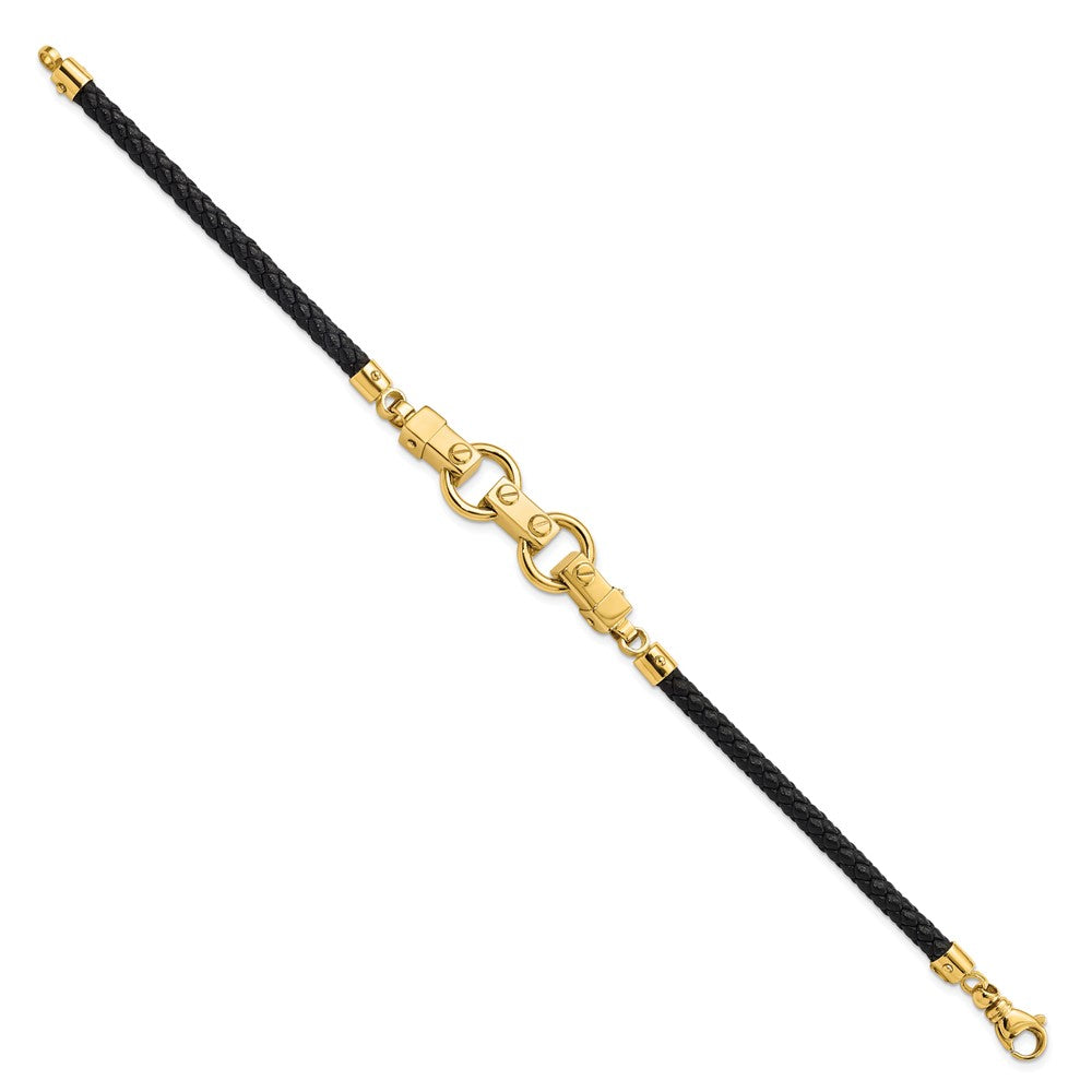 14K Polished Fancy Link Leather Bracelet