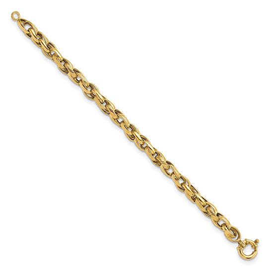 14k Polished and Textured Link 7.5in Bracelet