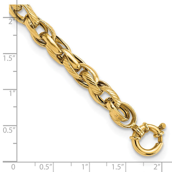 14k Polished and Textured Link 7.5in Bracelet