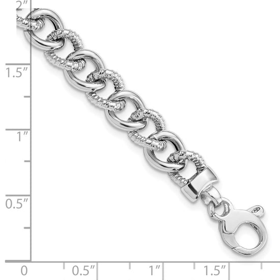 14K White Gold Polished And Textured 8mm Fancy Curb Link 7.75 inch Bracelet