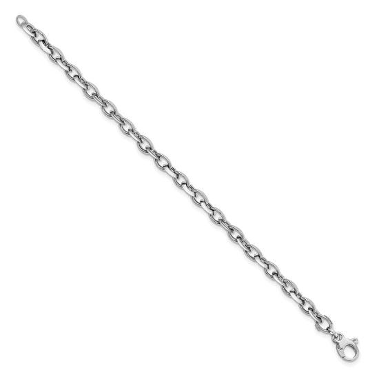14K White Polished 7mm Fancy Oval Link 7.75 inch Bracelet