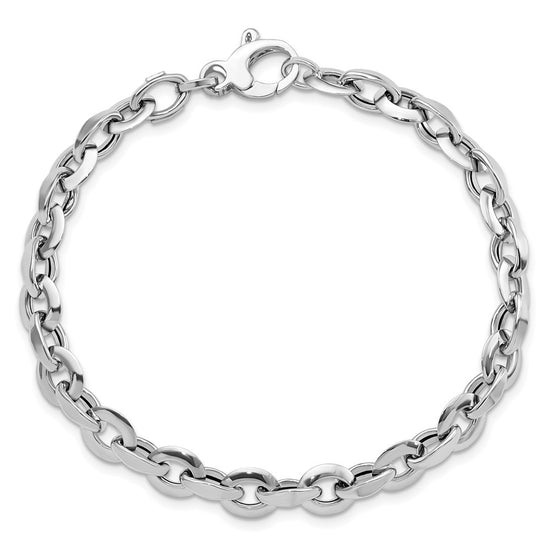 14K White Polished 7mm Fancy Oval Link 7.75 inch Bracelet